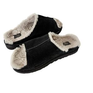 UGG Womens Greenport Black Suede Sheepskin Open Toe Comfort Slide Slipper Size 8